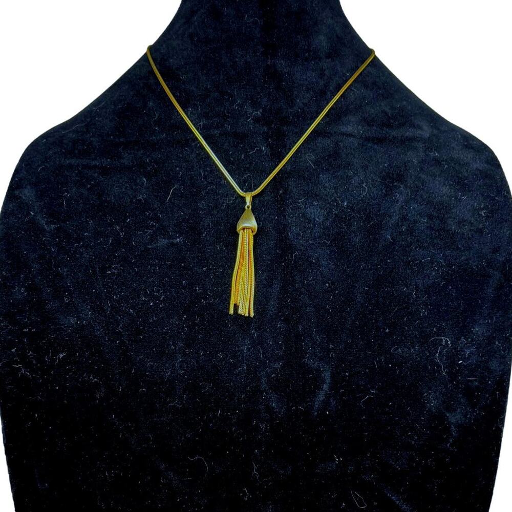 Vintage Gold Snake Chain Tassel Pendant Necklace 18" Minimalist Boho Style